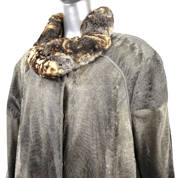 Dennis Basso Sheared Lamb Coat with Chinchilla Trim- Size XXXL