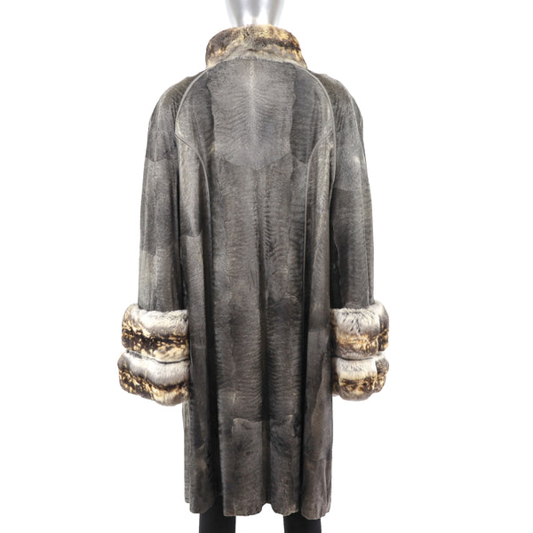 Dennis Basso Sheared Lamb Coat with Chinchilla Trim- Size XXXL