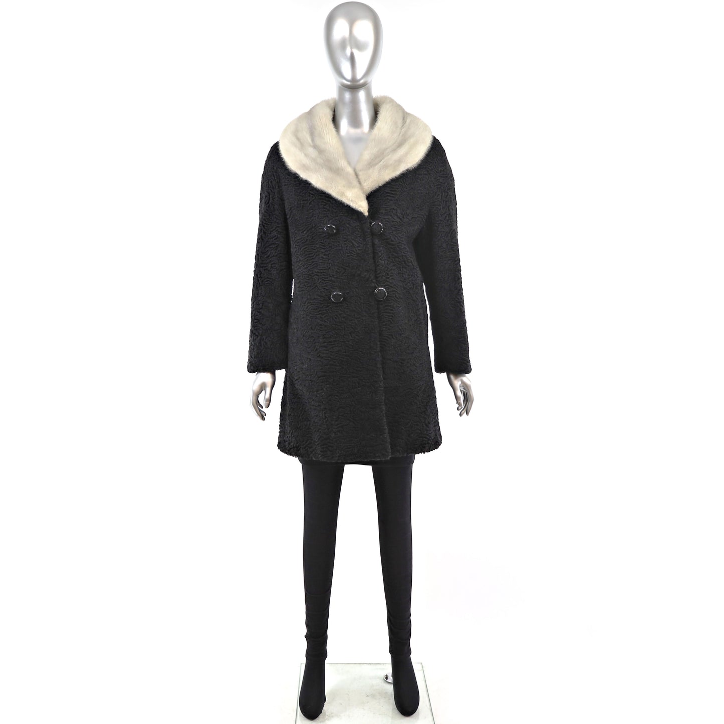 Persian Lamb Coat with Mink Collar- Size M