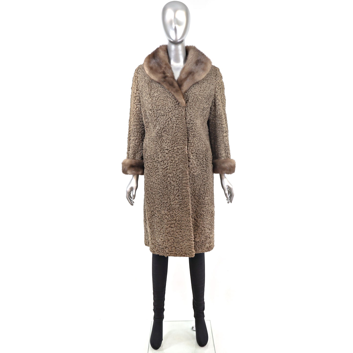 Persian Lamb Coat with Mink Trim- Size M