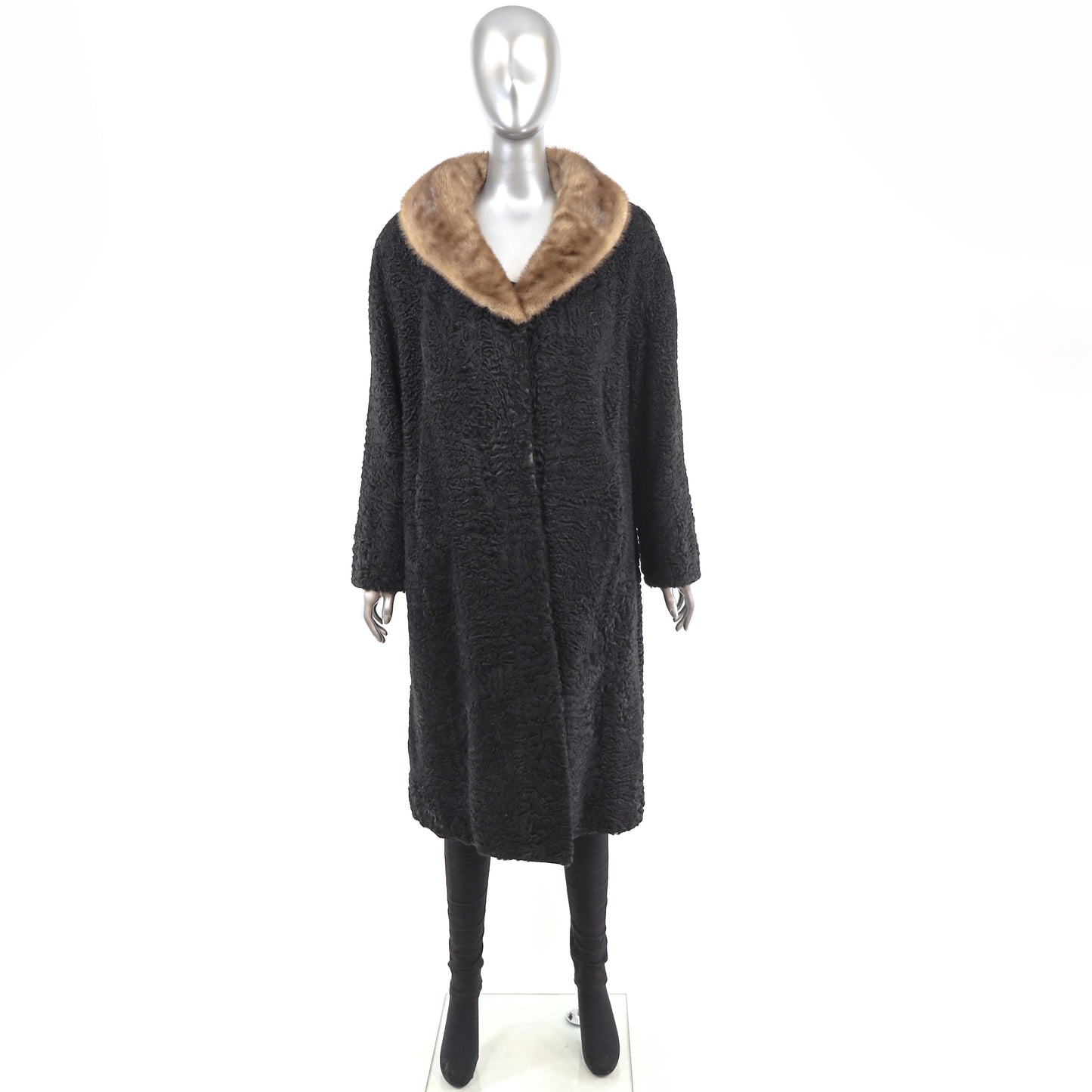 Persian Lamb Coat with Mink Collar- Size XXL