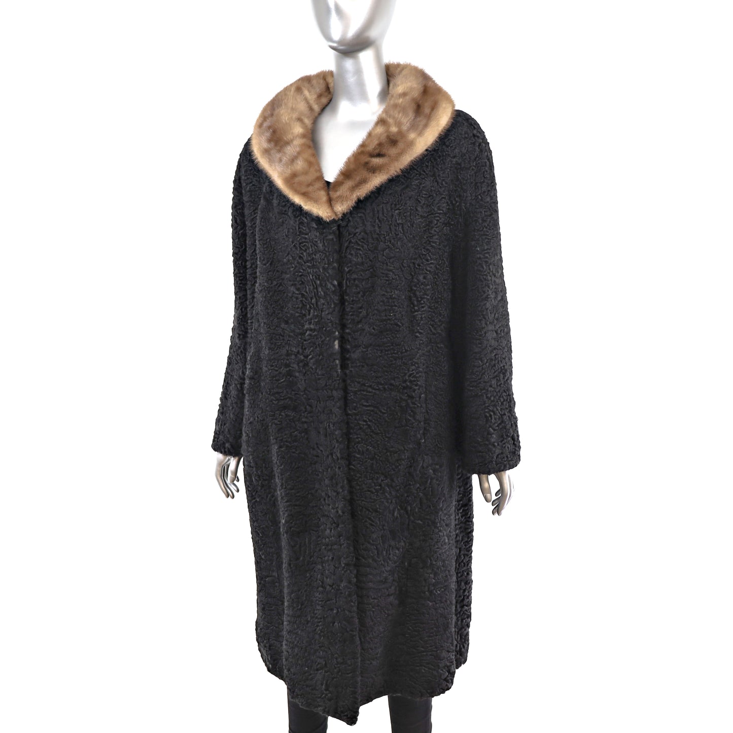 Persian Lamb Coat with Mink Collar- Size XXL