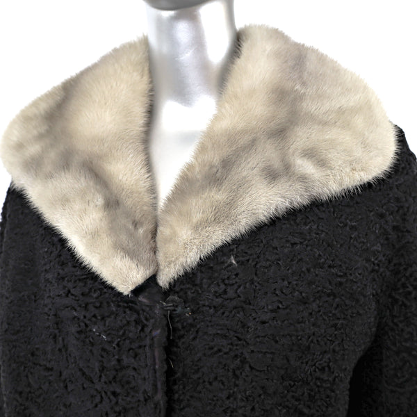 Persian Lamb Jacket with Mink Collar and Matching Hat- Size M