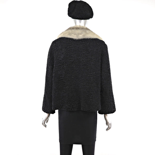 Persian Lamb Jacket with Mink Collar and Matching Hat- Size M