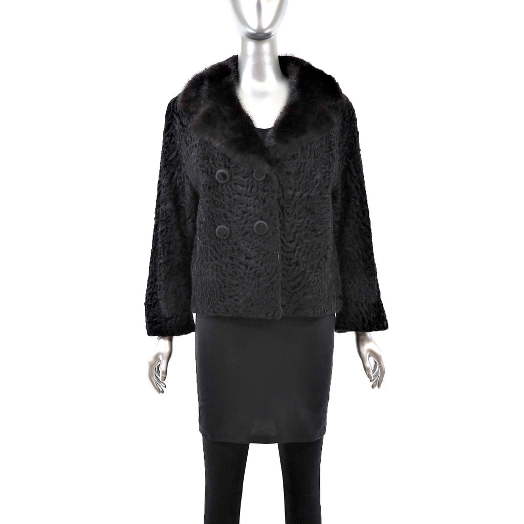 Lamb Jacket with Mink Collar Size M VintageFurs