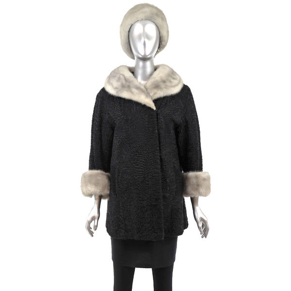 Persian Lamb Jacket with Mink Collar and Hat- Size L