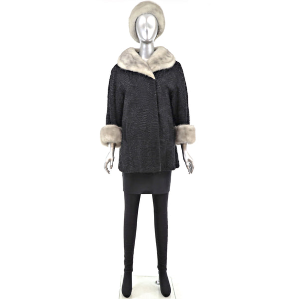 Persian Lamb Jacket with Mink Collar and Hat- Size L