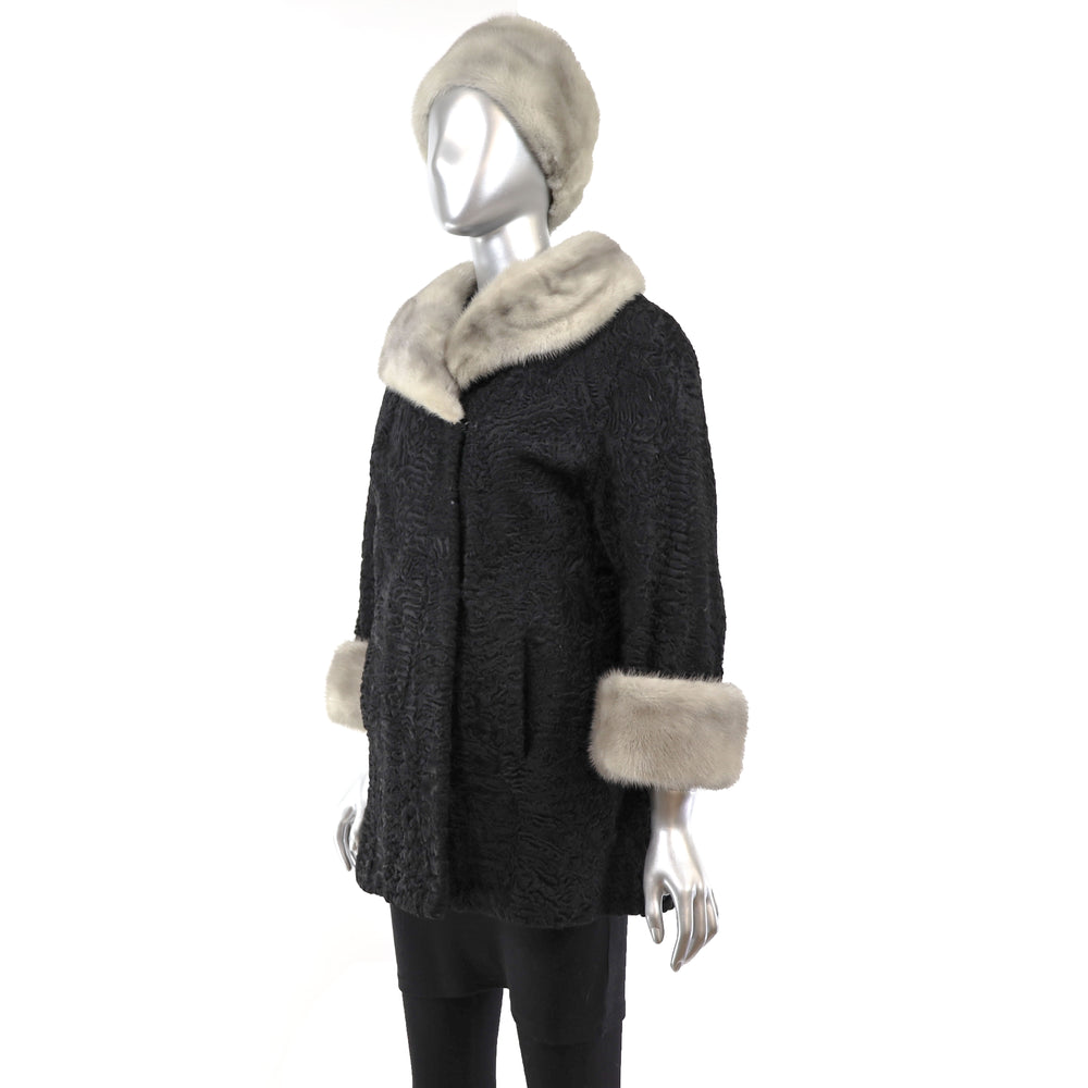 Persian Lamb Jacket with Mink Collar and Hat- Size L