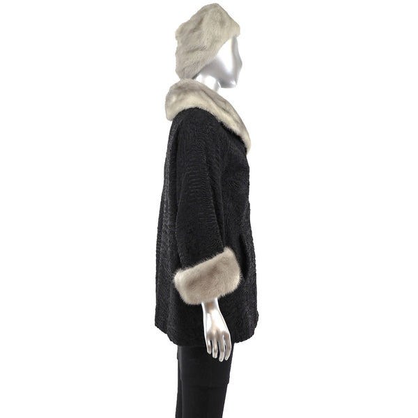 Persian Lamb Jacket with Mink Collar and Hat- Size L