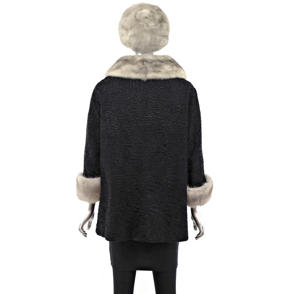 Persian Lamb Jacket with Mink Collar and Hat- Size L