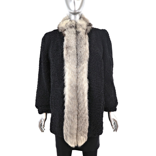 Persian Lamb Jacket with Fox Tuxedo- Size M