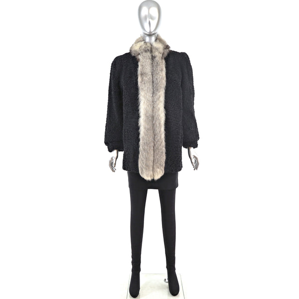 Persian Lamb Jacket with Fox Tuxedo- Size M-L