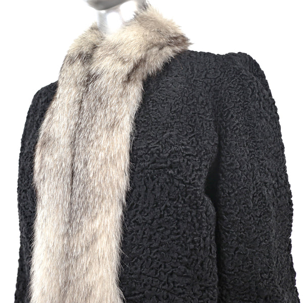 Persian Lamb Jacket with Fox Tuxedo- Size M-L