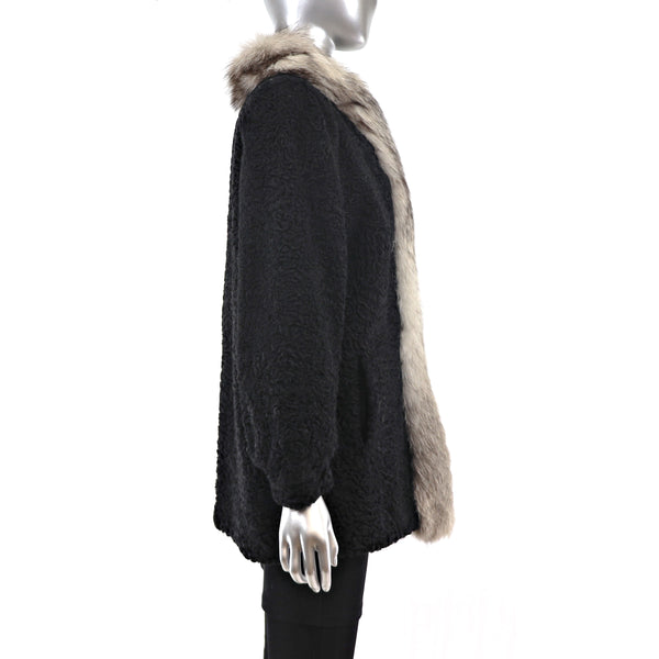 Persian Lamb Jacket with Fox Tuxedo- Size M-L