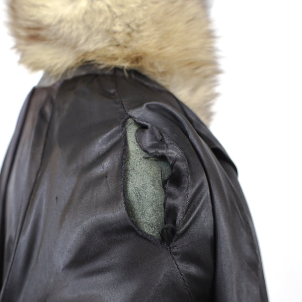 Leather Coat with Blue Fox Trim- Size M