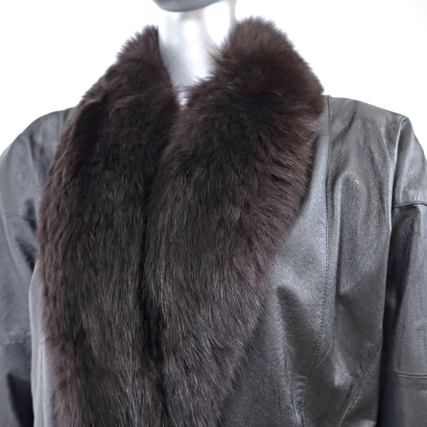 Leather Coat with Fox Collar- Size XXXXL