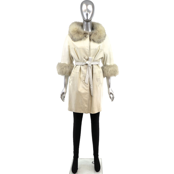 Leather Coat with Fox Trim- Size S