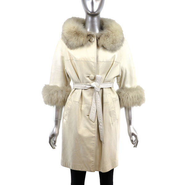 Leather Coat with Fox Trim- Size S
