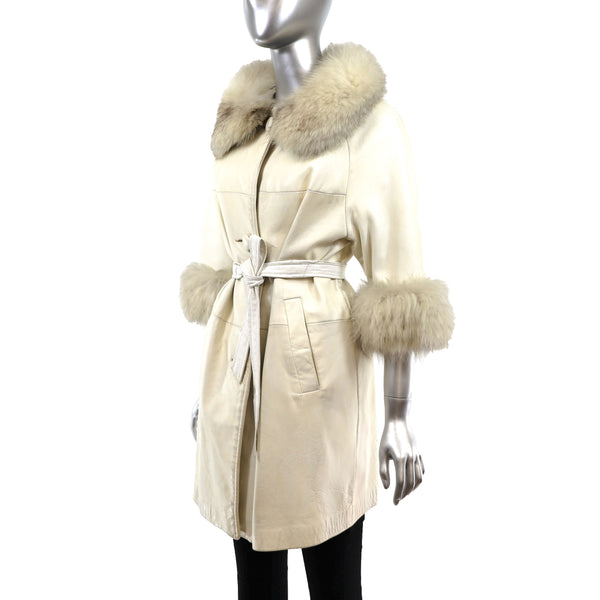 Leather Coat with Fox Trim- Size S