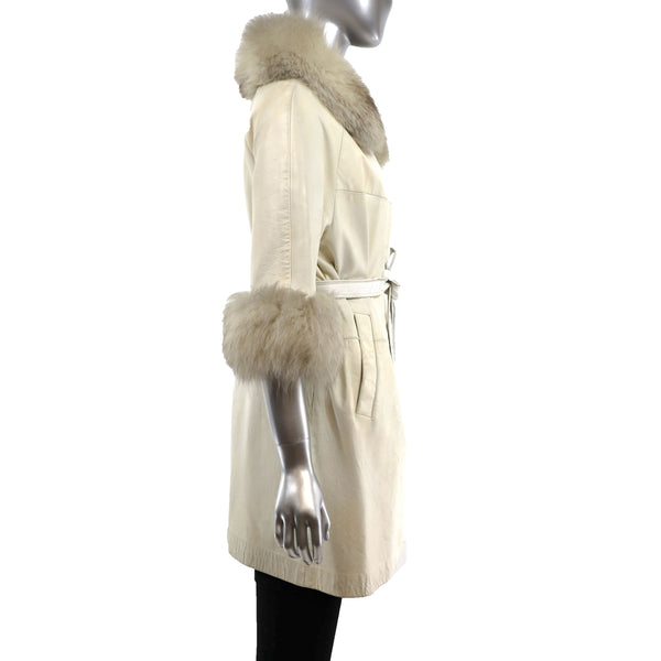 Leather Coat with Fox Trim- Size S