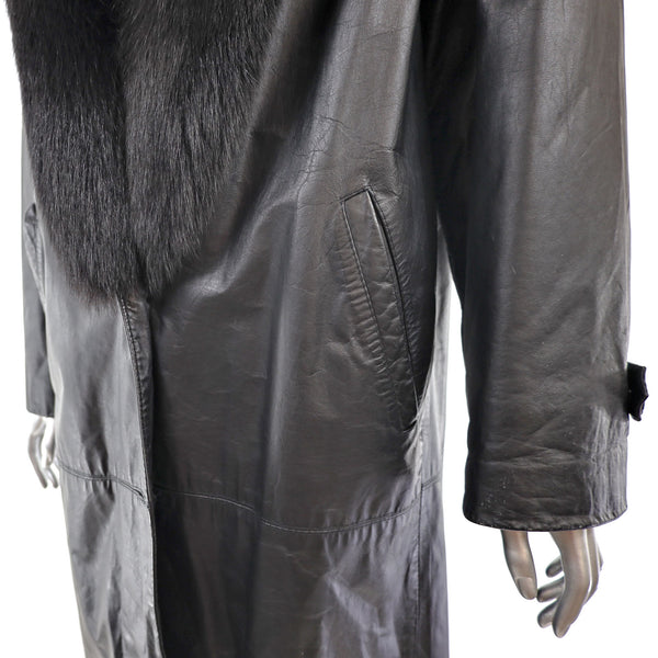 Leather Coat with Fox Collar- Size M