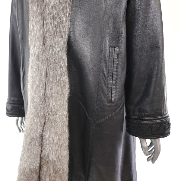 Leather Coat with Silver Fox Tuxedo- Size L