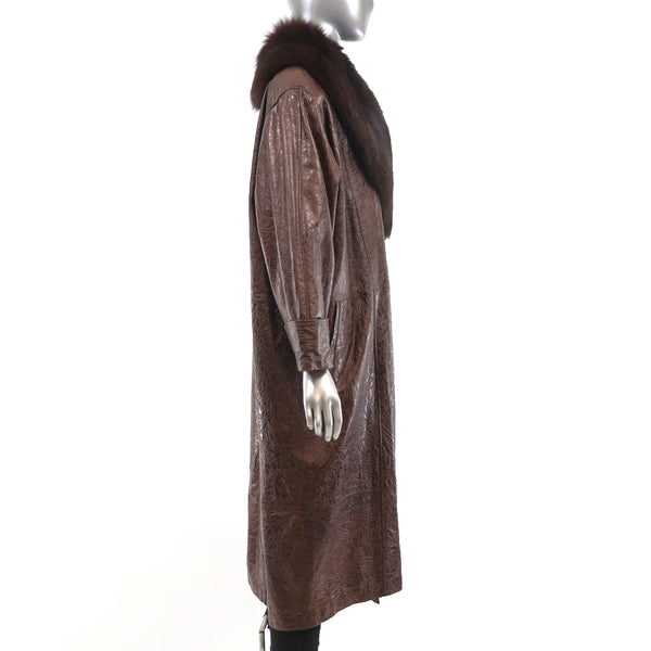 Leather Coat with Fox Collar- Size XL
