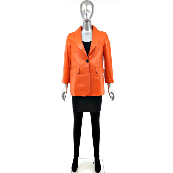 BRAND NEW Orange Leather Jacket- Size XS