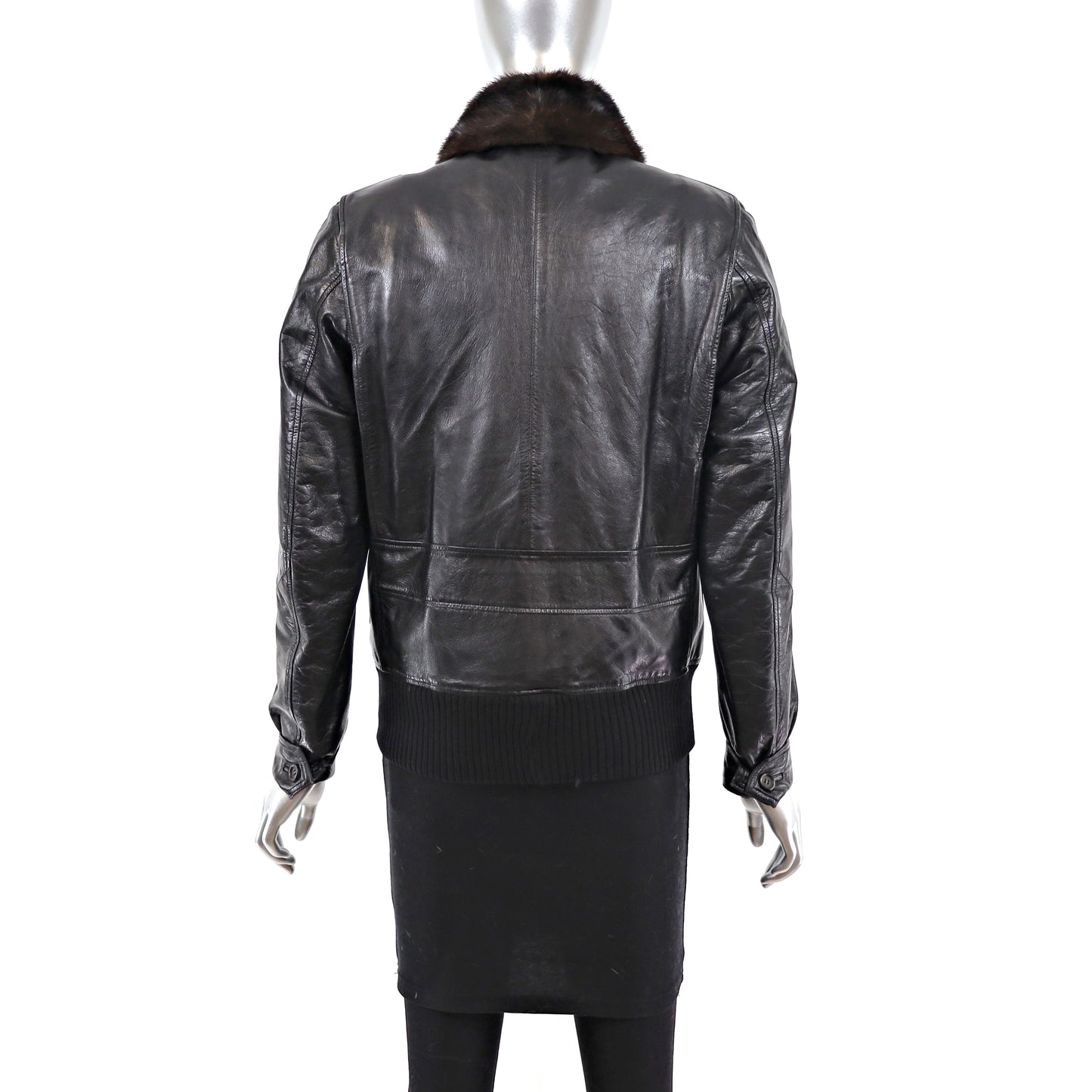 Leather Jacket with Mink Collar- Size S