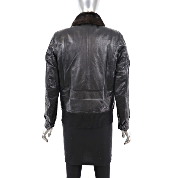 Leather Jacket with Mink Collar- Size S
