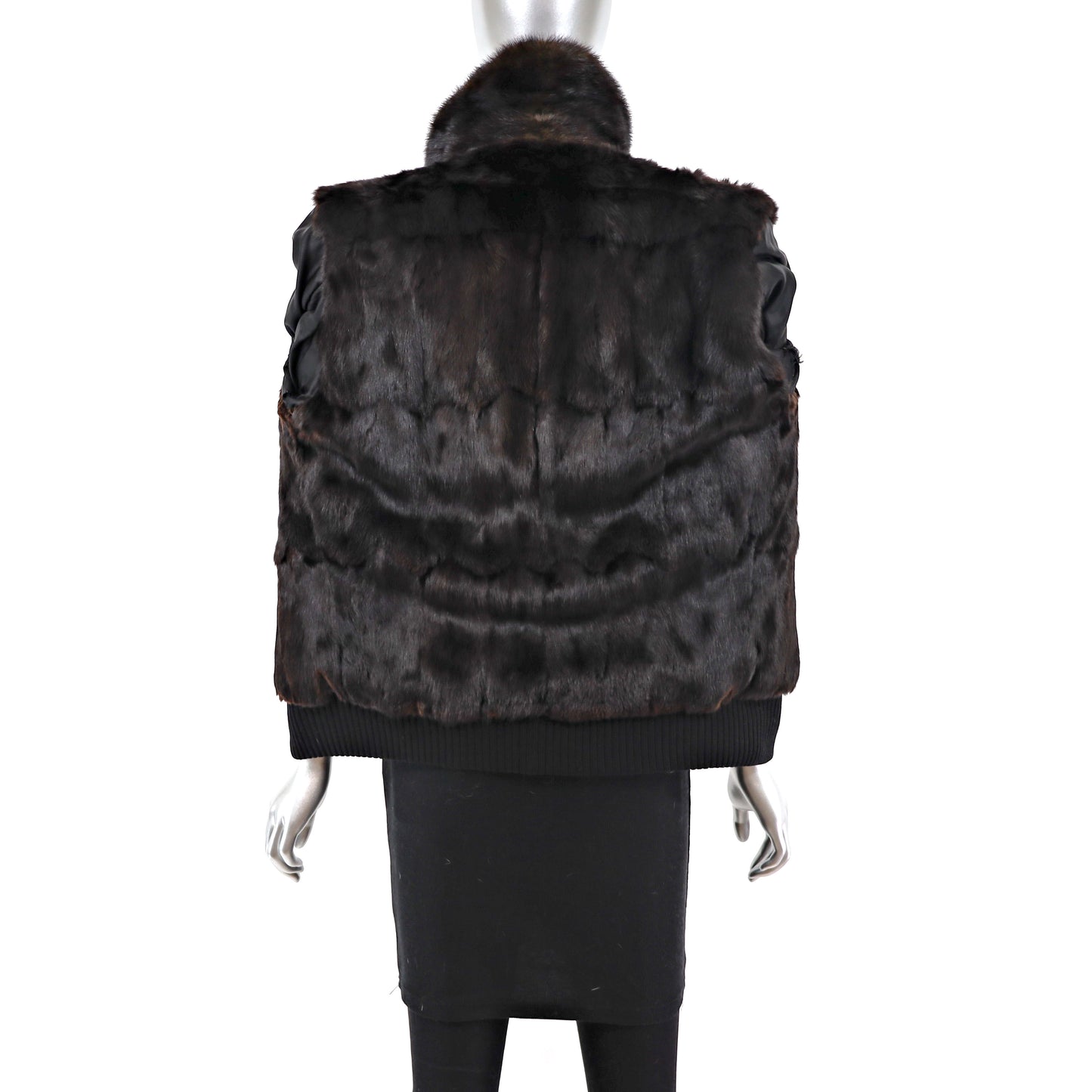 Leather Jacket with Mink Collar- Size S