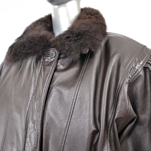 Leather Jacket with Opossum Lining- Size L