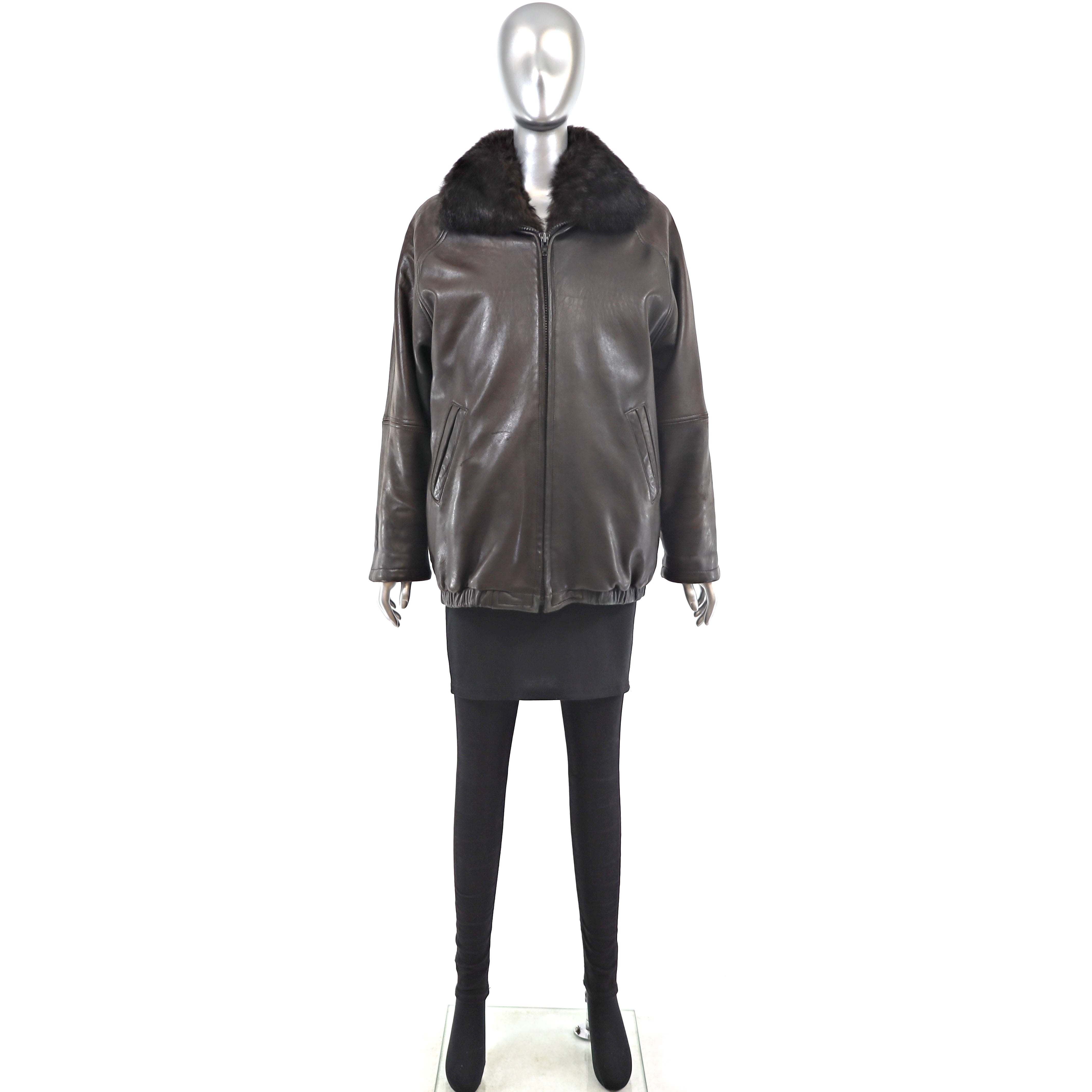 Leather Jacket with Detachable Opossum Lining- Size M
