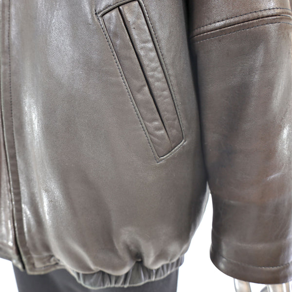 Leather Jacket with Detachable Opossum Lining- Size M-L