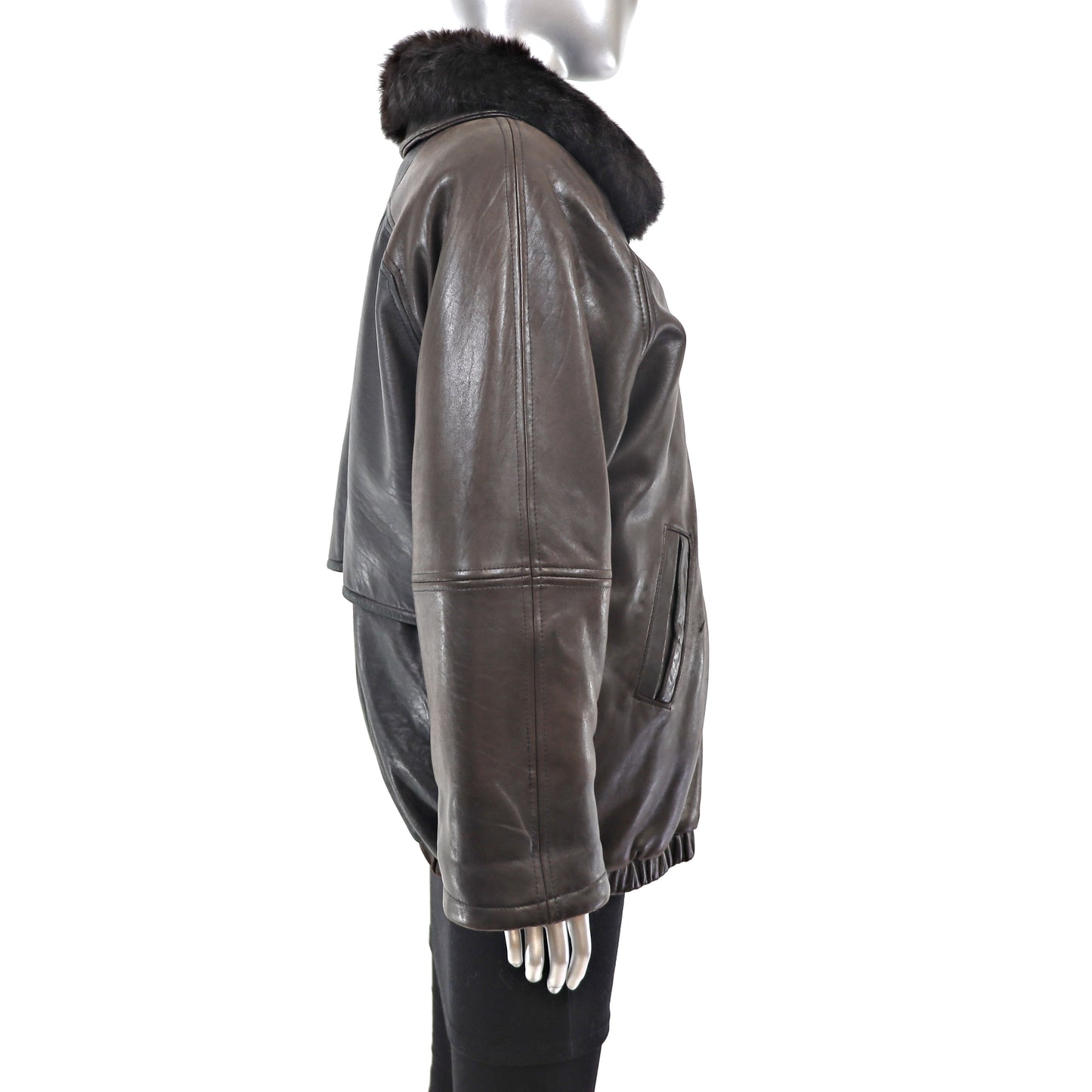 Leather Jacket with Detachable Opossum Lining- Size M