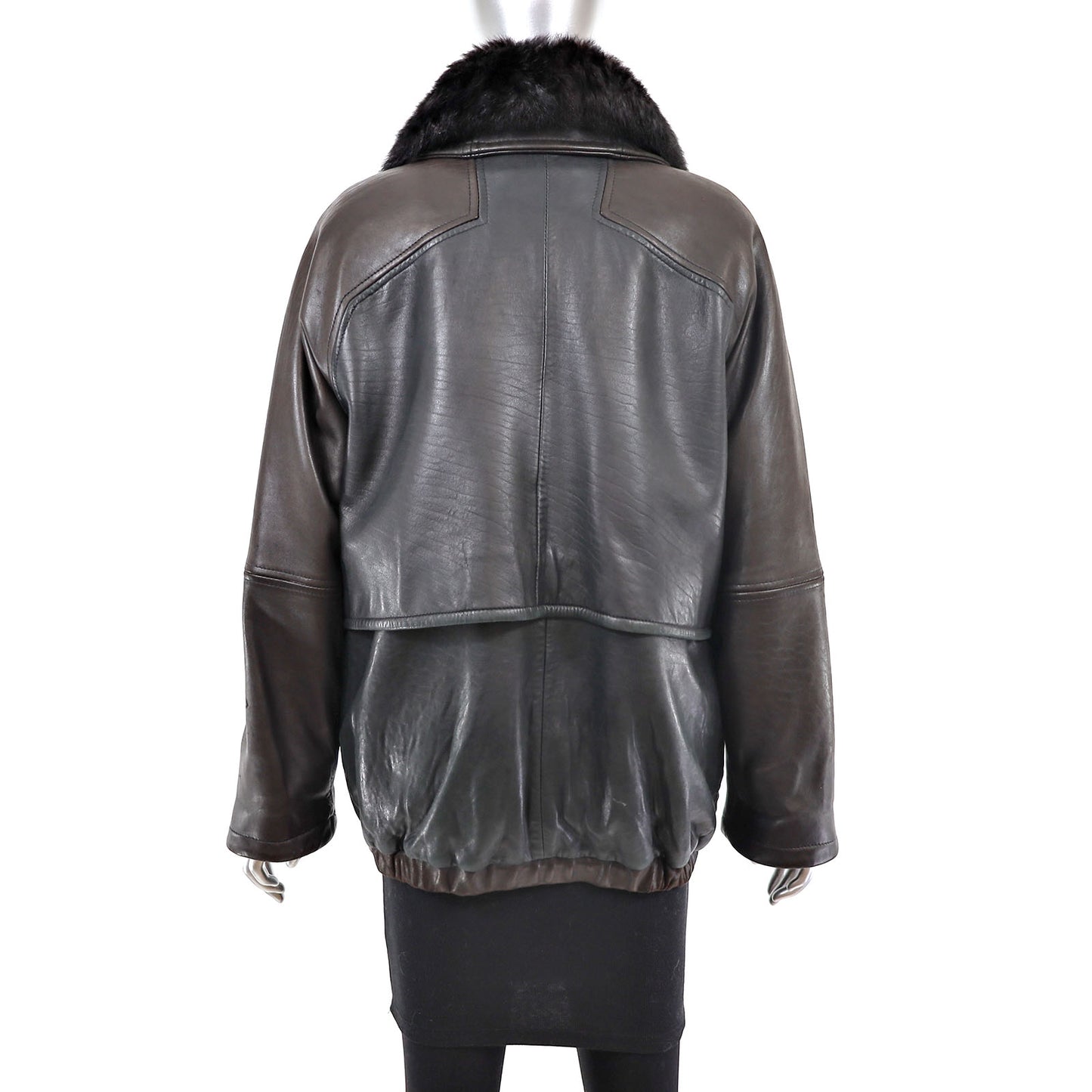Leather Jacket with Detachable Opossum Lining- Size M