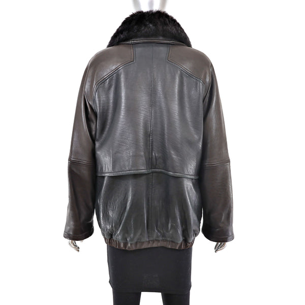Leather Jacket with Detachable Opossum Lining- Size M-L