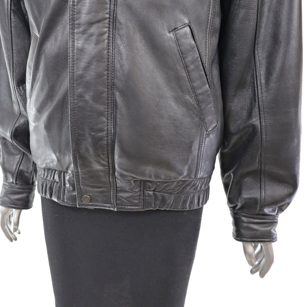 Leather Bomber Jacket with Removable Opossum Lining- Size S