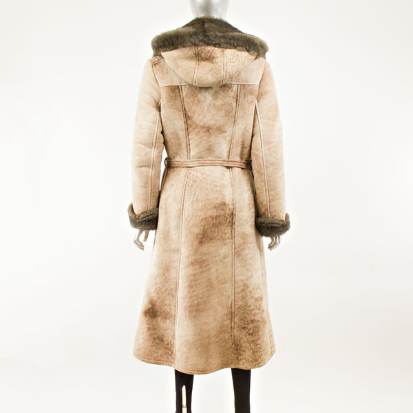 Light Brown Shearling with Hood - Size S (Vintage Furs)