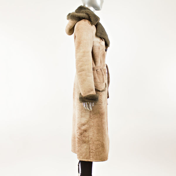 Light Brown Shearling with Hood - Size S (Vintage Furs)