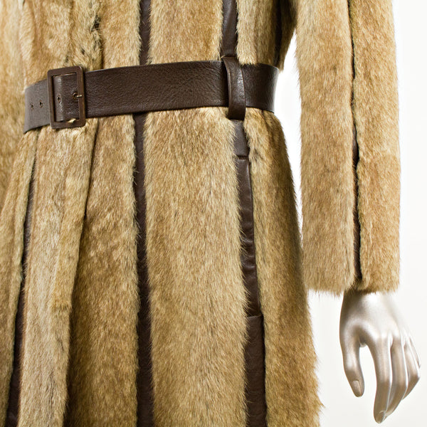 Marmot with Brown Leather Insert Coat with Belt- Size XS (Vintage Furs)