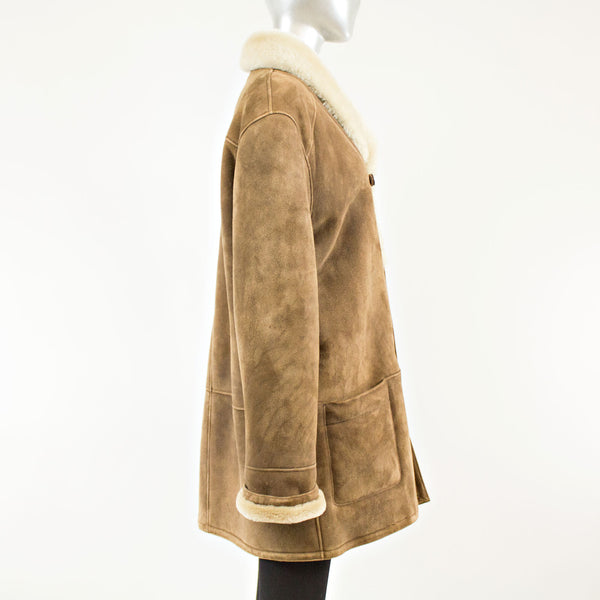 Men's Camel Shearling Jacket  - Size M