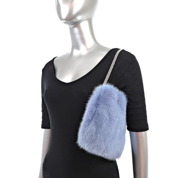 David Goodman Blue Dyed Mink Hand Bag with Crystal Handle- One Size