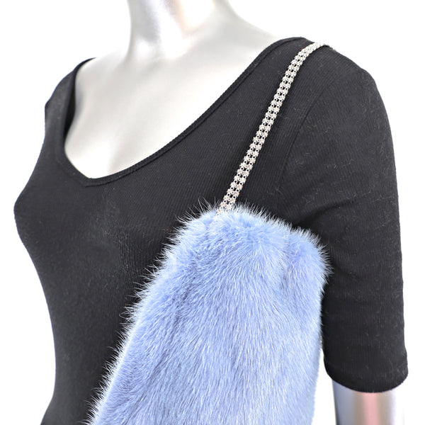 David Goodman Blue Dyed Mink Hand Bag with Crystal Handle- One Size