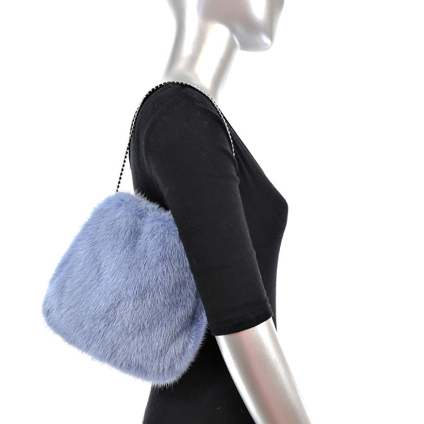 David Goodman Blue Dyed Mink Hand Bag with Crystal Handle- One Size