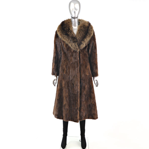 Section Mink Coat with Raccoon Collar- Size XS