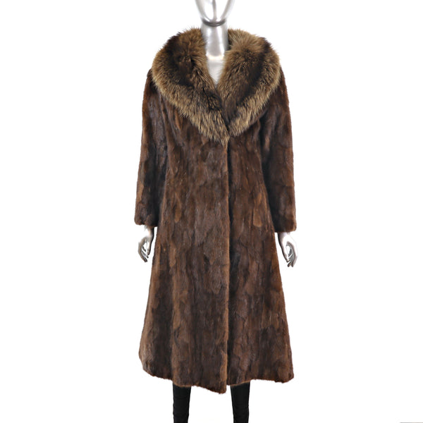 Section Mink Coat with Raccoon Collar- Size XS