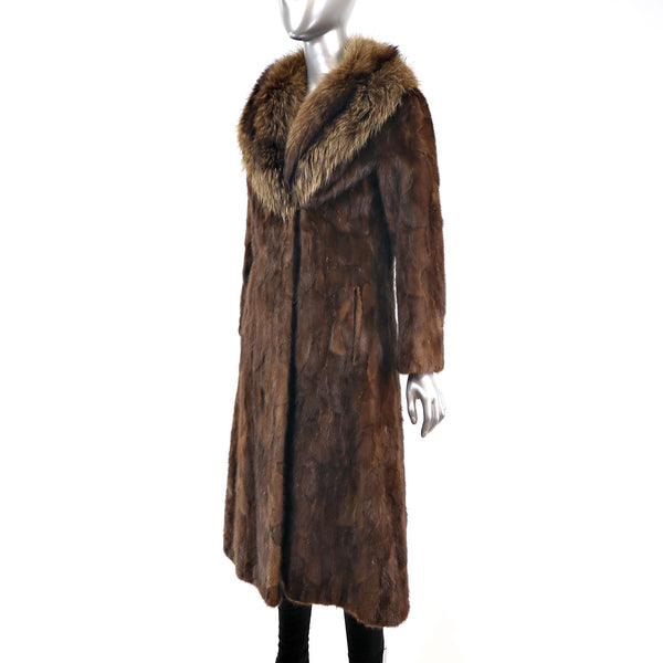 Section Mink Coat with Raccoon Collar- Size XS