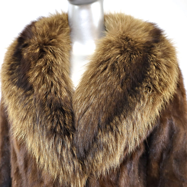 Section Mink Coat with Raccoon Collar- Size XS