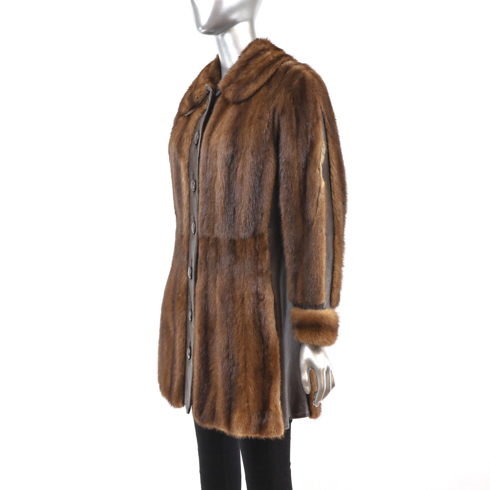 Mahogany Mink Coat with Leather Insert- Size S